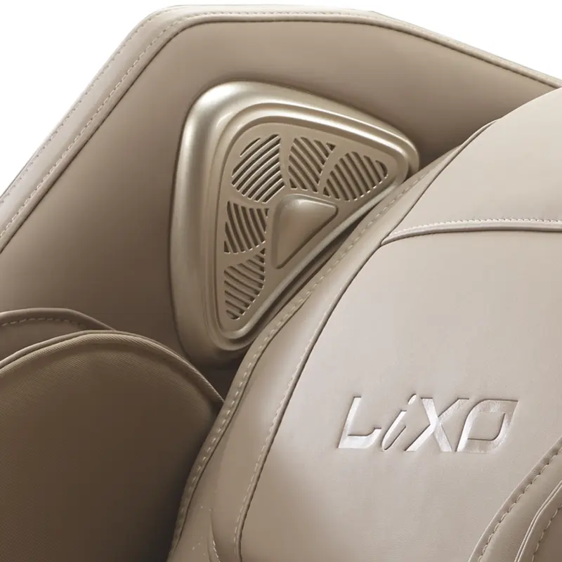 Close-up of speaker and stitching detail on Lixo LI4411 massage chair headrest