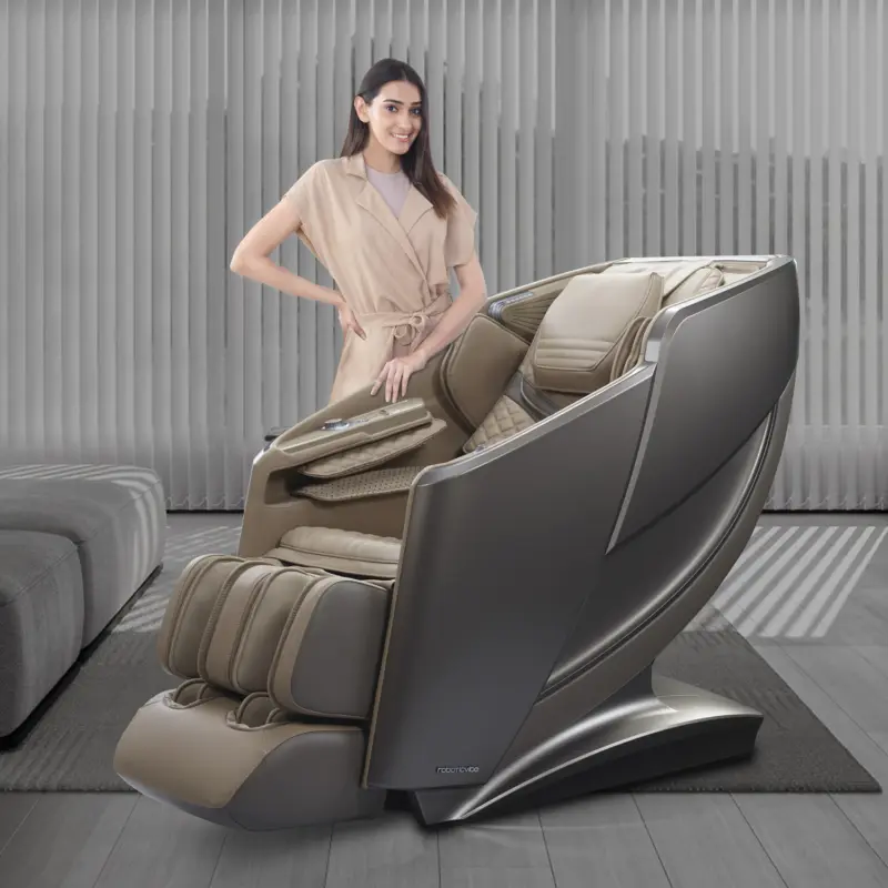 Beige Roboticvibe massage chair placed in a modern living room