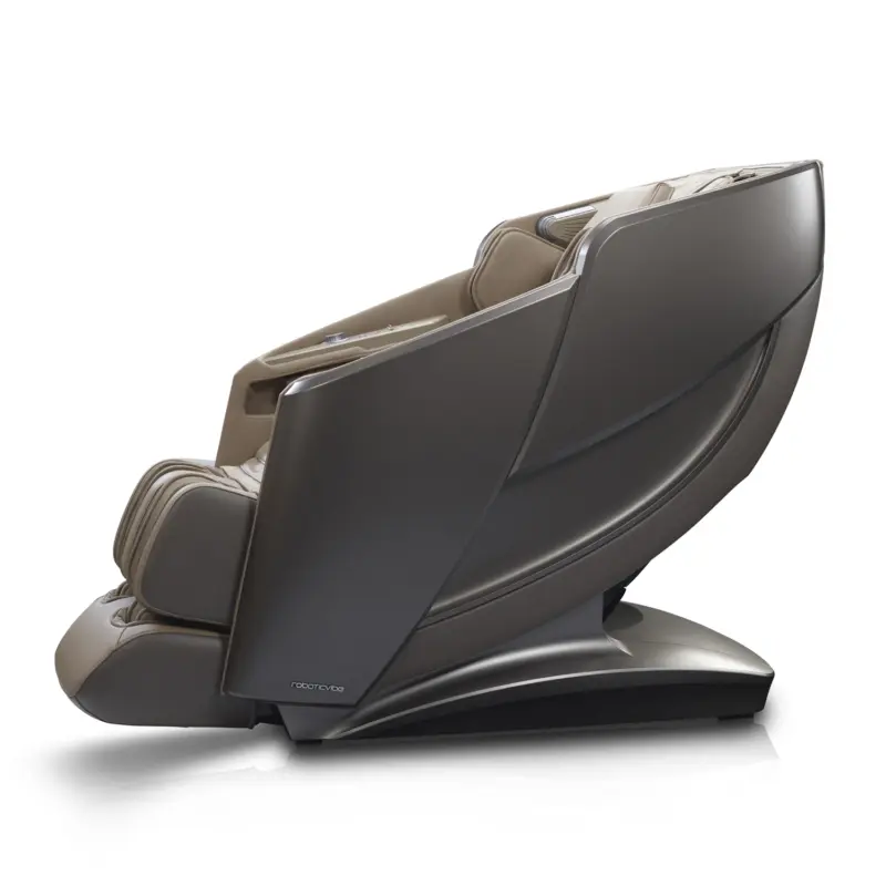 Side view of beige Roboticvibe RV7575 massage chair with model