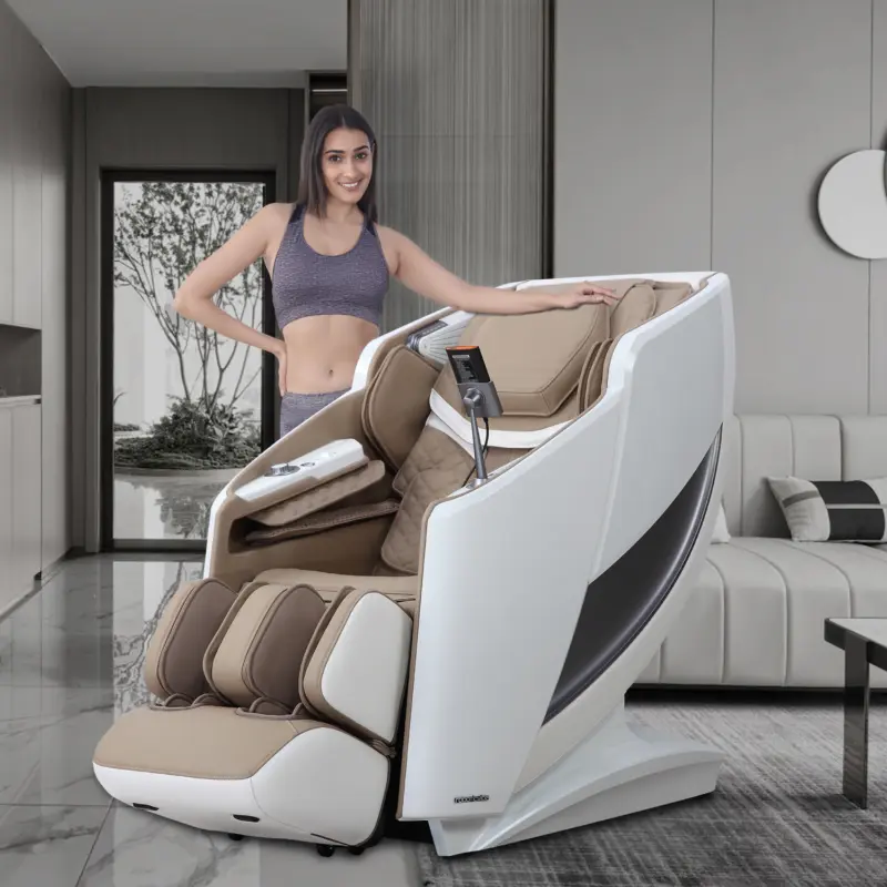 RV7575 massage chair in living room with woman standing